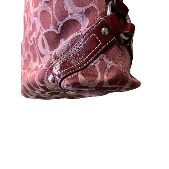 Coach Vintage Carly Optic Signature Maroon Canvas Leather Hobo Bag - Picture 4 of 12